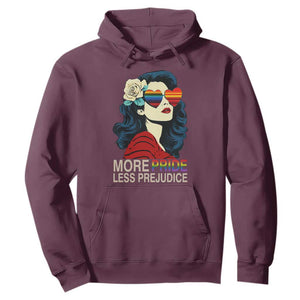 More Pride Less Prejudice Hoodie Retro Pride Month LGBTQ Feminist TS02 Maroon Print Your Wear