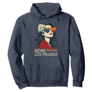 More Pride Less Prejudice Hoodie Retro Pride Month LGBTQ Feminist TS02 Navy Print Your Wear