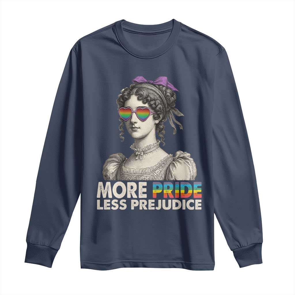 More Pride Less Prejudice Long Sleeve Shirt LGBTQ Proud Ally Pride Month TS10 Navy Print Your Wear