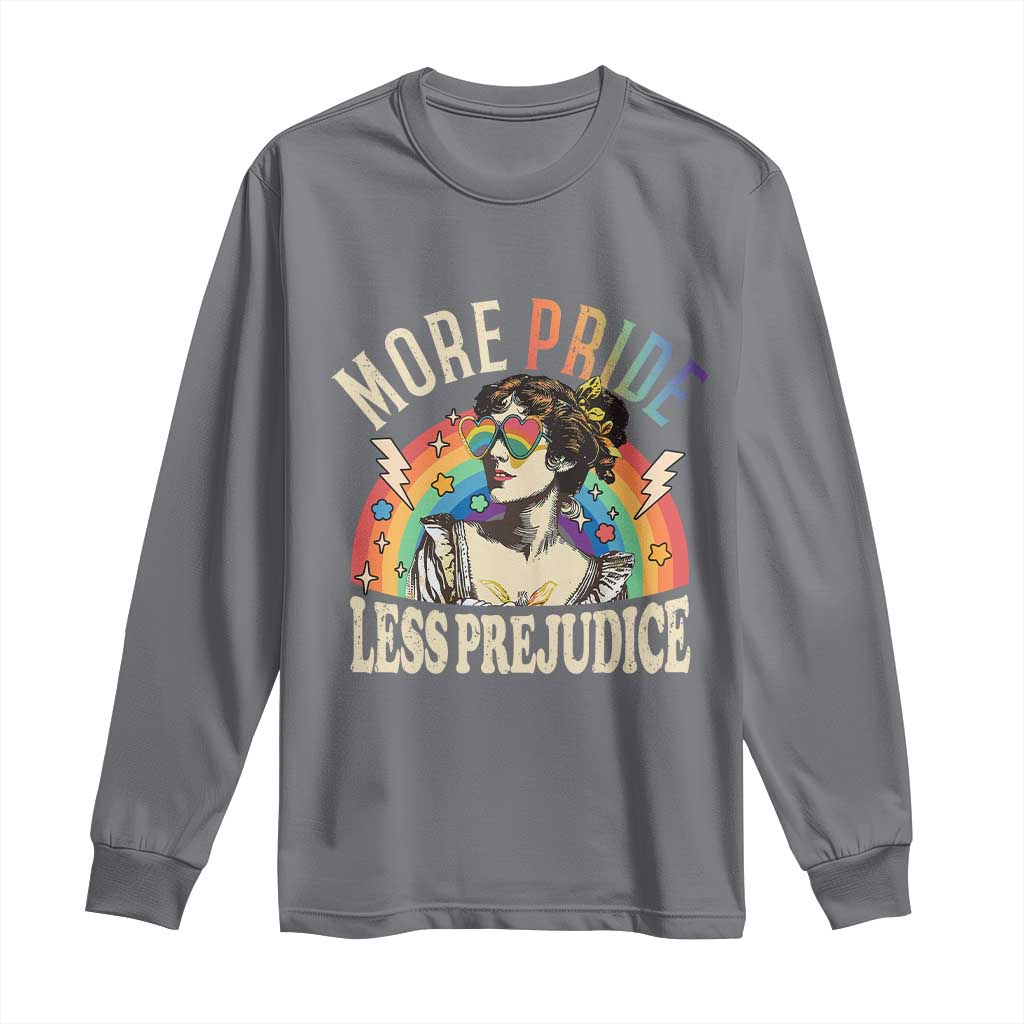 More Pride Less Prejudice Long Sleeve Shirt Pride Month LGBTQ Rainbow TS11 Charcoal Print Your Wear