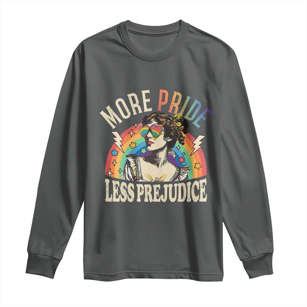 More Pride Less Prejudice Long Sleeve Shirt Pride Month LGBTQ Rainbow TS11 Dark Heather Print Your Wear