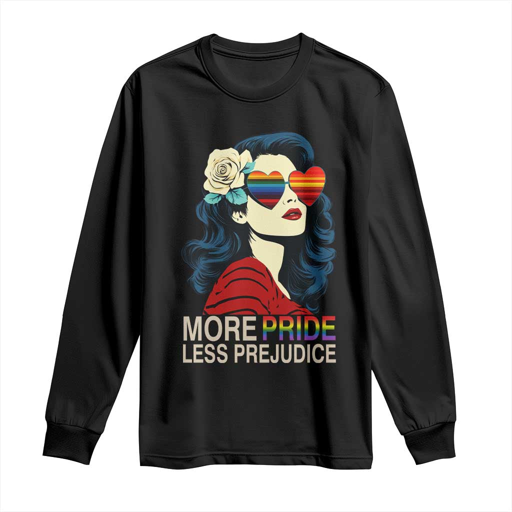 More Pride Less Prejudice Long Sleeve Shirt Retro Pride Month LGBTQ Feminist TS02 Black Print Your Wear