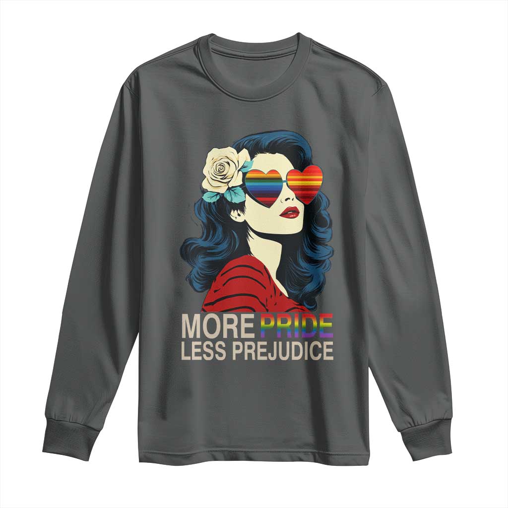 More Pride Less Prejudice Long Sleeve Shirt Retro Pride Month LGBTQ Feminist TS02 Dark Heather Print Your Wear