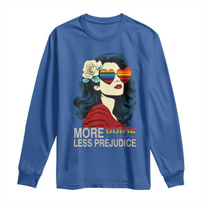 More Pride Less Prejudice Long Sleeve Shirt Retro Pride Month LGBTQ Feminist TS02 Royal Blue Print Your Wear