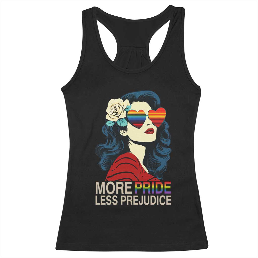 More Pride Less Prejudice Racerback Tank Top Retro Pride Month LGBTQ Feminist TS02 Black Print Your Wear