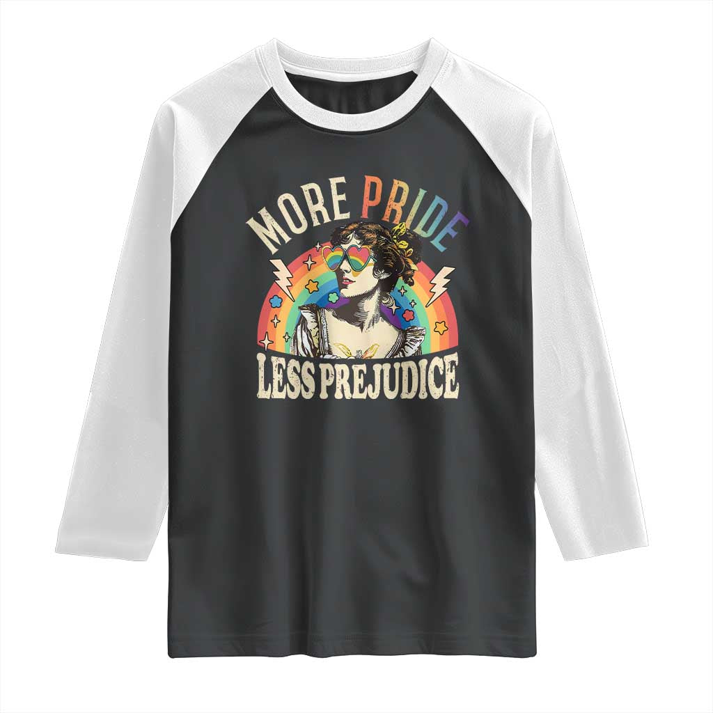 More Pride Less Prejudice Raglan Shirt Pride Month LGBTQ Rainbow TS11 Black White Print Your Wear