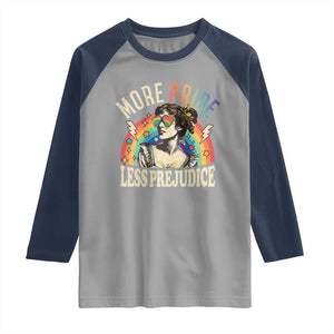 More Pride Less Prejudice Raglan Shirt Pride Month LGBTQ Rainbow TS11 Sport Gray Navy Print Your Wear