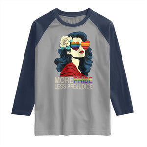 More Pride Less Prejudice Raglan Shirt Retro Pride Month LGBTQ Feminist TS02 Sport Gray Navy Print Your Wear
