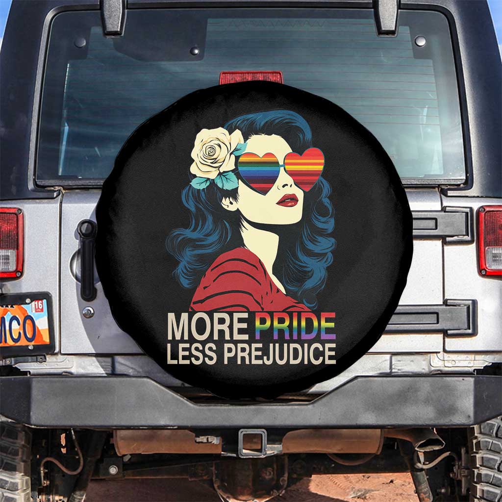 More Pride Less Prejudice Spare Tire Cover Retro Pride Month LGBTQ Feminist TS02 No hole Black Print Your Wear