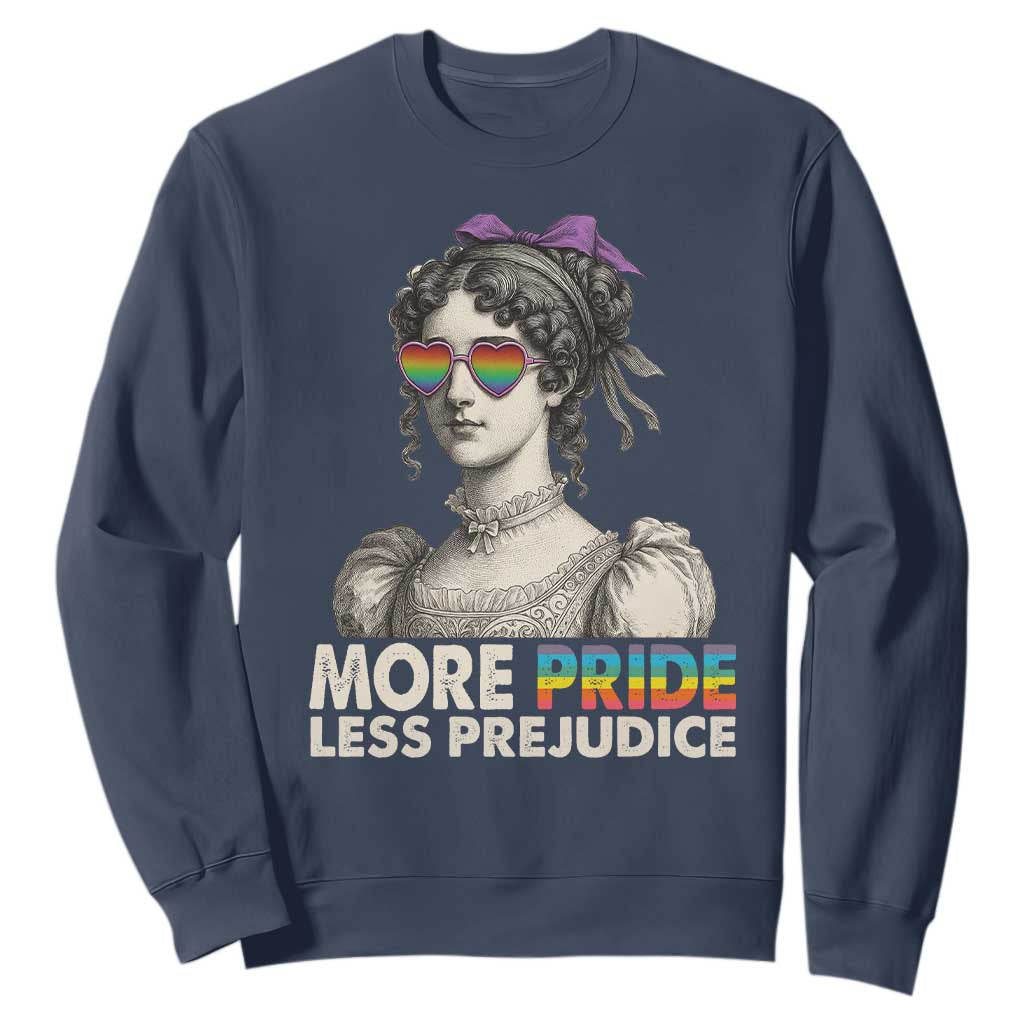 More Pride Less Prejudice Sweatshirt LGBTQ Proud Ally Pride Month TS10 Navy Print Your Wear