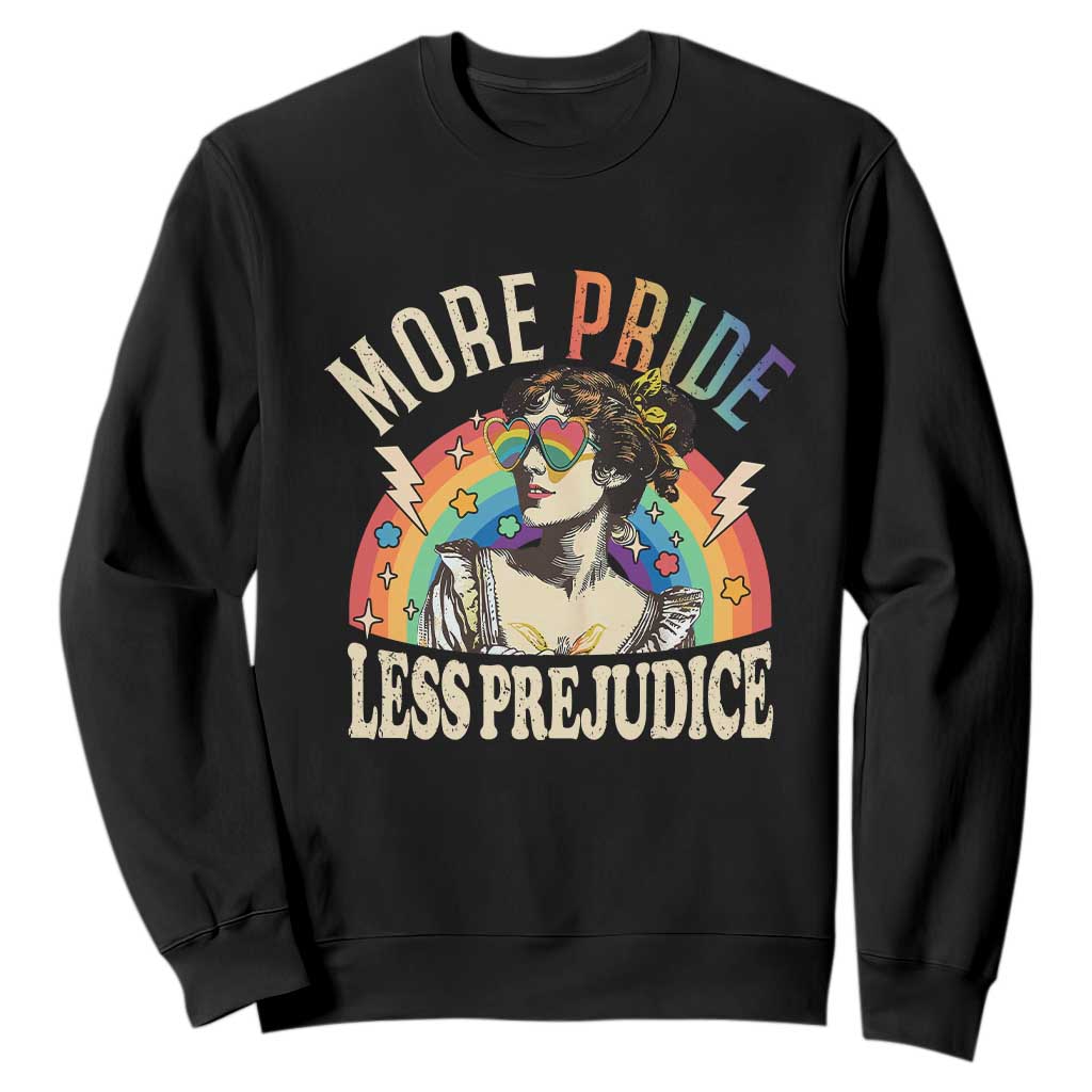 More Pride Less Prejudice Sweatshirt Pride Month LGBTQ Rainbow TS11 Black Print Your Wear