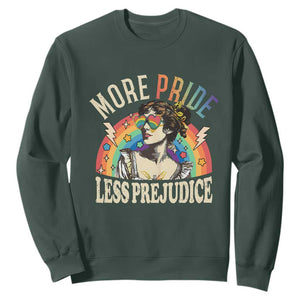 More Pride Less Prejudice Sweatshirt Pride Month LGBTQ Rainbow TS11 Dark Forest Green Print Your Wear