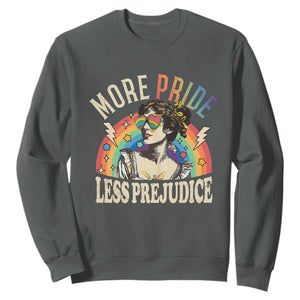 More Pride Less Prejudice Sweatshirt Pride Month LGBTQ Rainbow TS11 Dark Heather Print Your Wear