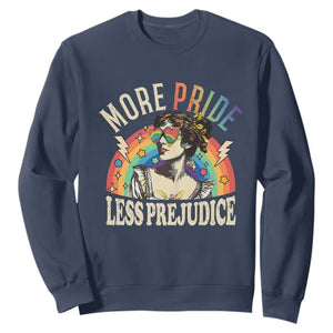 More Pride Less Prejudice Sweatshirt Pride Month LGBTQ Rainbow TS11 Navy Print Your Wear
