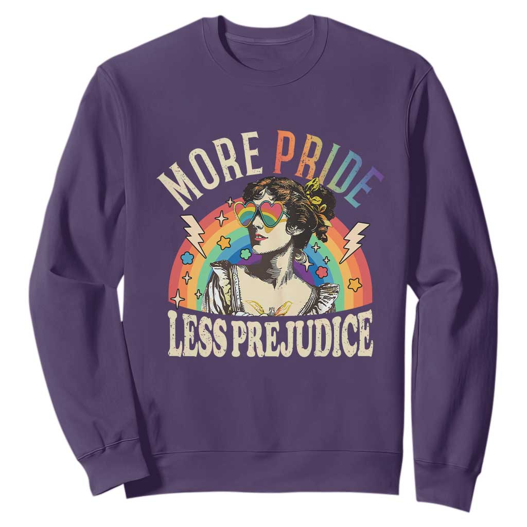 More Pride Less Prejudice Sweatshirt Pride Month LGBTQ Rainbow TS11 Purple Print Your Wear