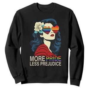 More Pride Less Prejudice Sweatshirt Retro Pride Month LGBTQ Feminist TS02 Black Print Your Wear