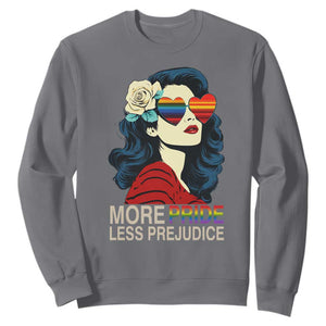 More Pride Less Prejudice Sweatshirt Retro Pride Month LGBTQ Feminist TS02 Charcoal Print Your Wear