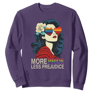 More Pride Less Prejudice Sweatshirt Retro Pride Month LGBTQ Feminist TS02 Purple Print Your Wear