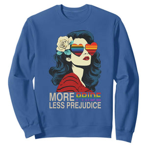 More Pride Less Prejudice Sweatshirt Retro Pride Month LGBTQ Feminist TS02 Royal Blue Print Your Wear