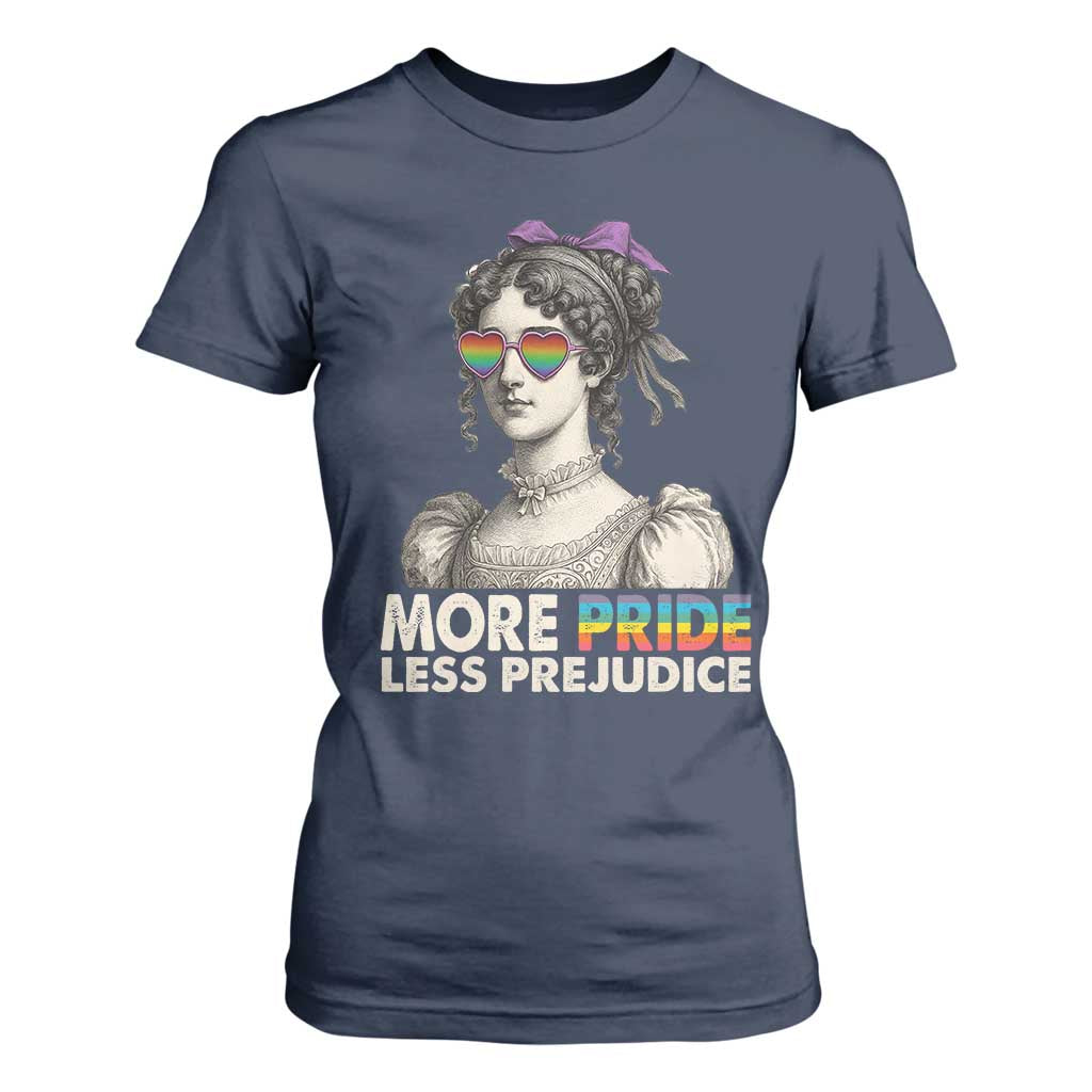 More Pride Less Prejudice T Shirt For Women LGBTQ Proud Ally Pride Month TS10 Navy Print Your Wear