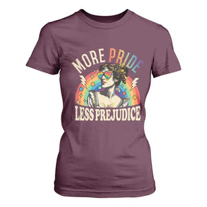 More Pride Less Prejudice T Shirt For Women Pride Month LGBTQ Rainbow TS11 Maroon Print Your Wear
