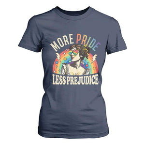 More Pride Less Prejudice T Shirt For Women Pride Month LGBTQ Rainbow TS11 Navy Print Your Wear