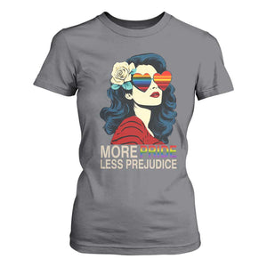 More Pride Less Prejudice T Shirt For Women Retro Pride Month LGBTQ Feminist TS02 Charcoal Print Your Wear