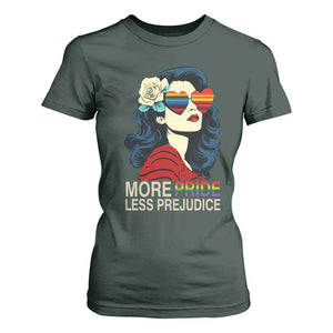 More Pride Less Prejudice T Shirt For Women Retro Pride Month LGBTQ Feminist TS02 Dark Forest Green Print Your Wear
