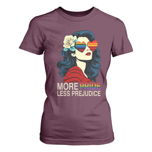 More Pride Less Prejudice T Shirt For Women Retro Pride Month LGBTQ Feminist TS02 Maroon Print Your Wear