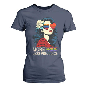 More Pride Less Prejudice T Shirt For Women Retro Pride Month LGBTQ Feminist TS02 Navy Print Your Wear