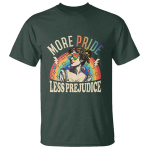 More Pride Less Prejudice T Shirt Pride Month LGBTQ Rainbow TS11 Dark Forest Green Print Your Wear