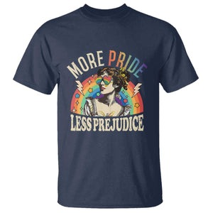 More Pride Less Prejudice T Shirt Pride Month LGBTQ Rainbow TS11 Navy Print Your Wear