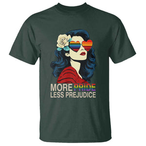 More Pride Less Prejudice T Shirt Retro Pride Month LGBTQ Feminist TS02 Dark Forest Green Print Your Wear