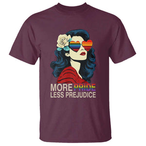 More Pride Less Prejudice T Shirt Retro Pride Month LGBTQ Feminist TS02 Maroon Print Your Wear