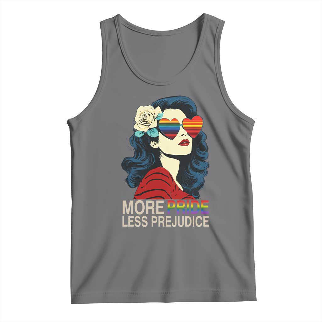 More Pride Less Prejudice Tank Top Retro Pride Month LGBTQ Feminist TS02 Black Heather Print Your Wear
