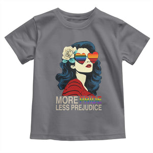 More Pride Less Prejudice Toddler T Shirt Retro Pride Month LGBTQ Feminist TS02 Charcoal Print Your Wear