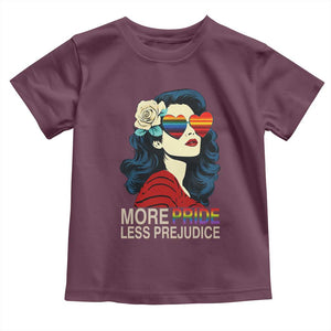 More Pride Less Prejudice Toddler T Shirt Retro Pride Month LGBTQ Feminist TS02 Maroon Print Your Wear
