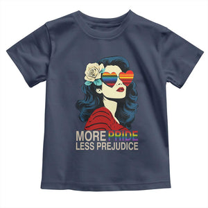 More Pride Less Prejudice Toddler T Shirt Retro Pride Month LGBTQ Feminist TS02 Navy Print Your Wear