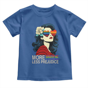 More Pride Less Prejudice Toddler T Shirt Retro Pride Month LGBTQ Feminist TS02 Royal Blue Print Your Wear