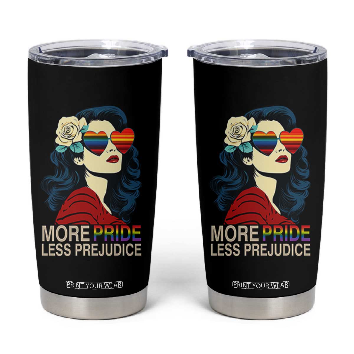 More Pride Less Prejudice Tumbler Cup Retro Pride Month LGBTQ Feminist TS02 Black Print Your Wear