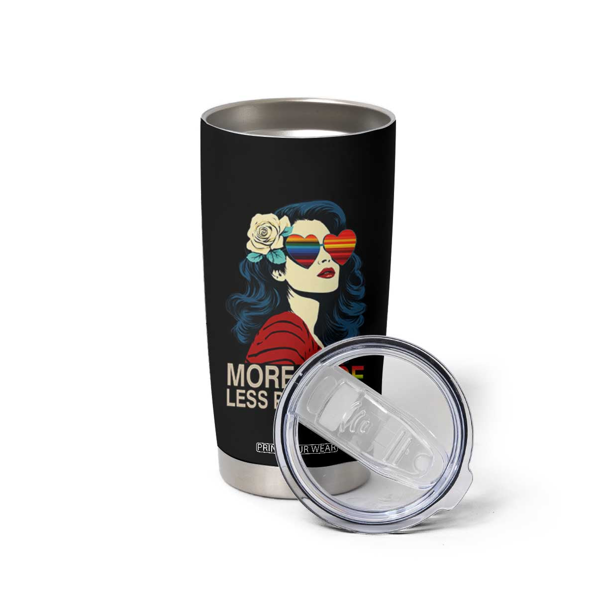 More Pride Less Prejudice Tumbler Cup Retro Pride Month LGBTQ Feminist TS02 Print Your Wear