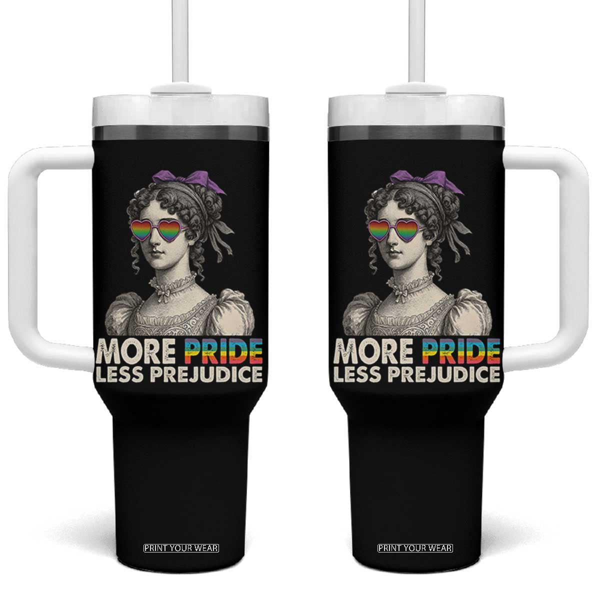 More Pride Less Prejudice Tumbler With Handle LGBTQ Proud Ally Pride Month TS10 One Size: 40 oz Black Print Your Wear
