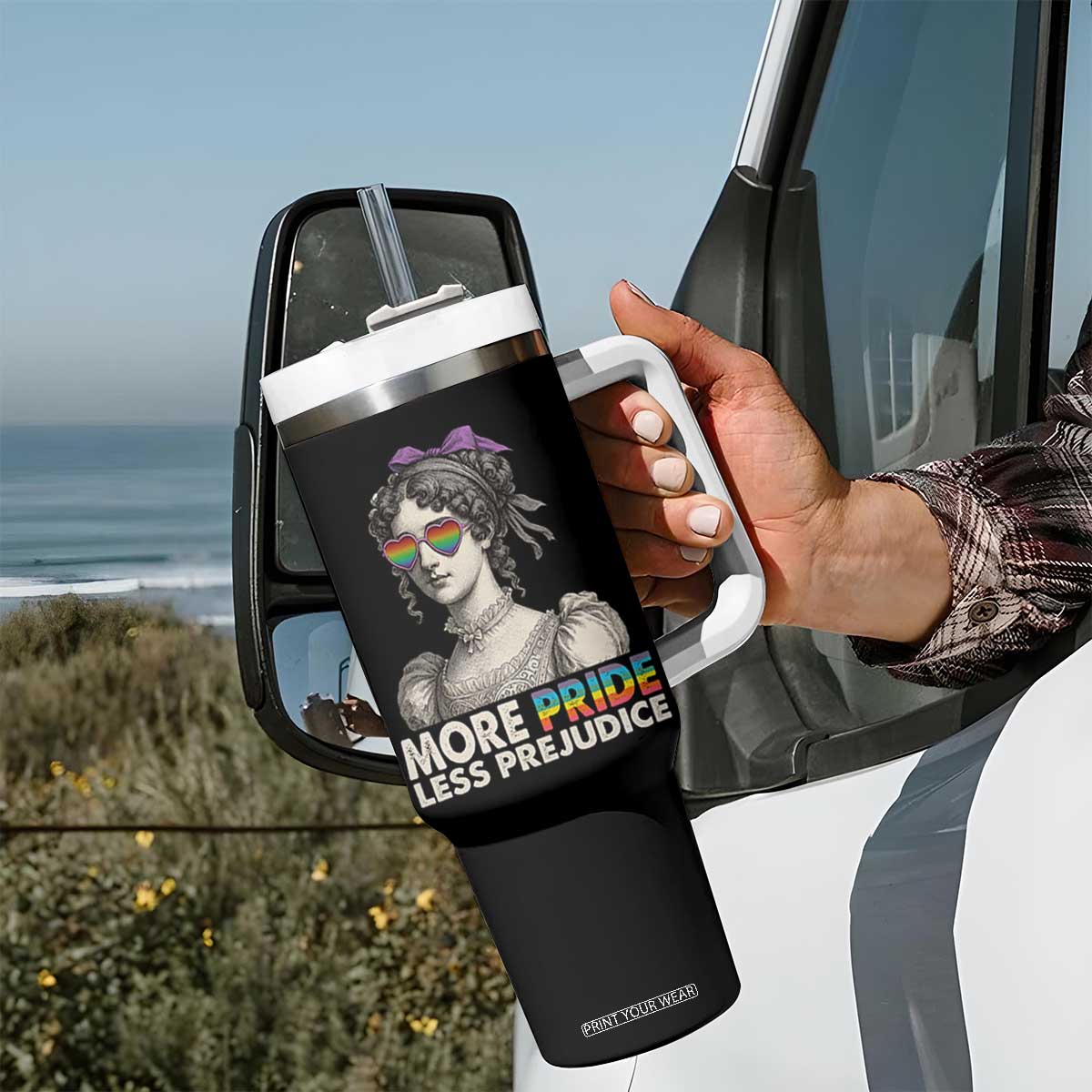 More Pride Less Prejudice Tumbler With Handle LGBTQ Proud Ally Pride Month TS10 Print Your Wear