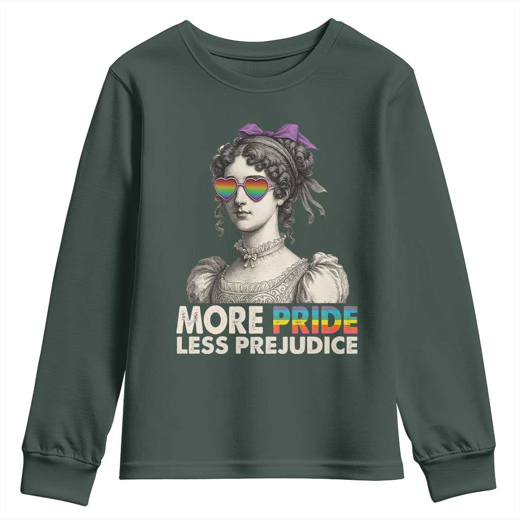 More Pride Less Prejudice Youth Sweatshirt LGBTQ Proud Ally Pride Month TS10 Dark Forest Green Print Your Wear