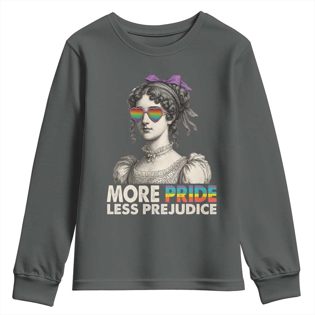 More Pride Less Prejudice Youth Sweatshirt LGBTQ Proud Ally Pride Month TS10 Dark Heather Print Your Wear