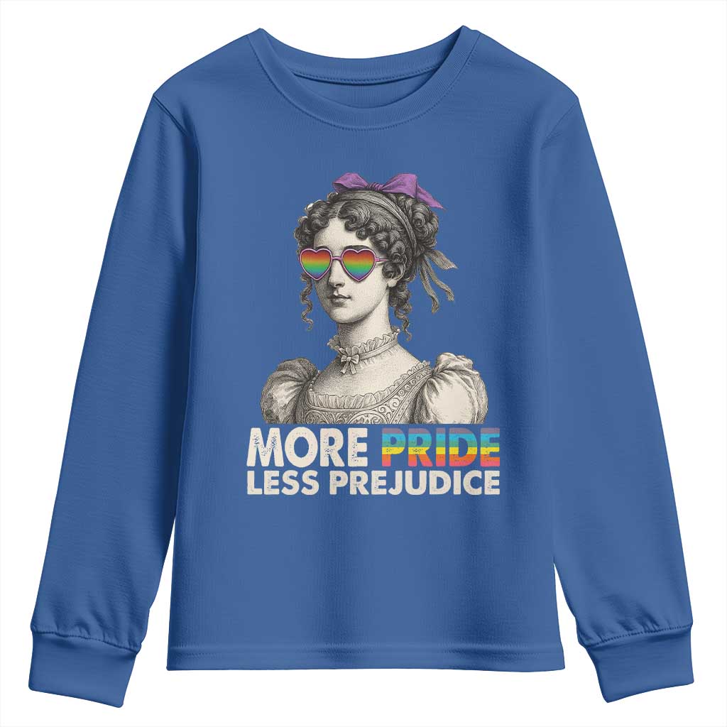 More Pride Less Prejudice Youth Sweatshirt LGBTQ Proud Ally Pride Month TS10 Royal Blue Print Your Wear