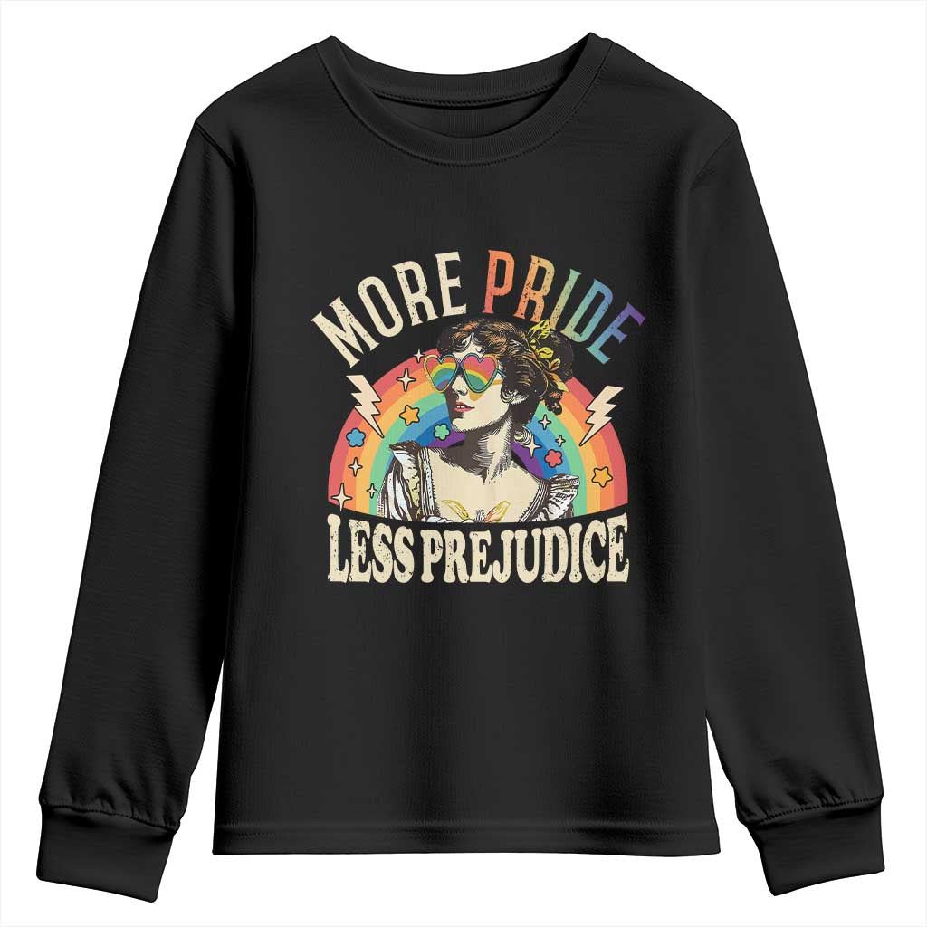 More Pride Less Prejudice Youth Sweatshirt Pride Month LGBTQ Rainbow TS11 Black Print Your Wear