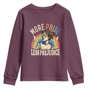 More Pride Less Prejudice Youth Sweatshirt Pride Month LGBTQ Rainbow TS11 Maroon Print Your Wear