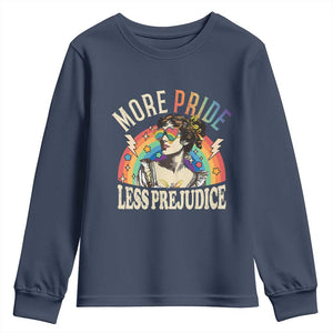 More Pride Less Prejudice Youth Sweatshirt Pride Month LGBTQ Rainbow TS11 Navy Print Your Wear