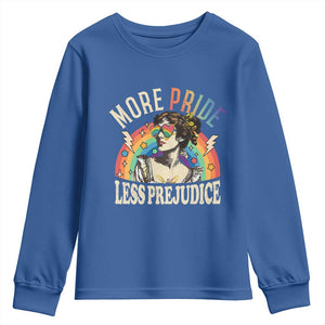 More Pride Less Prejudice Youth Sweatshirt Pride Month LGBTQ Rainbow TS11 Royal Blue Print Your Wear